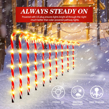 35'' Christmas Candy Cane Lights, 10 Packs Candy Cane Pathway Lights, 8 Modes LED Candy Cane Outdoor Christmas Decorations, Christmas Pathway Lights for Garden, Patio, Lawn, Walkway, Sidewalk
