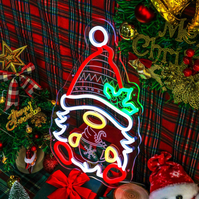 Christmas Gnome Neon Signs, Handmade Led Neon Light Sign for Christmas Party Home Bedroom Man Cave Bar Business