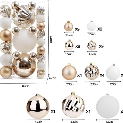 Christmas Ball Ornaments for Xmas Decorations,50 pcs Christmas Extra Large Tree Shatterproof Ornaments-Champagne (Combo of 5 Style in 3 Sizes)