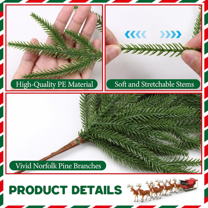 TOCHGREEN 6PCS Christmas Norfolk Pine Branches Artificial Greenery Norfolk Pine Stems Sprigs Faux Xmas Branches Plants Pine Needles for DIY Crafts Garland Wreath Home Garden Decor (6pcs)
