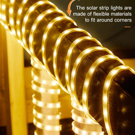 32.8FT 600LED Solar LED Strip Lights Outdoor, Outdoor String Lights Waterproof, 8 Modes Solar Rope Lights with Remote for Step, Stair, Deck, Fence, Patio,Yard Decor(Warm White)