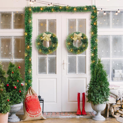 Ouddy Decor 19.7 Ft Lighted Christmas Garland Decorations, 60 Led Pre-lit Christmas Garland with Lights Battery Operated for Outdoor Indoor Party Home Winter Year Christmas Decor, Warm White