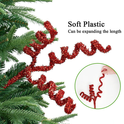 Christmas Tree Picks Curly Sprays 17 inches Set of 6 Red Xmas Tree Topper Christmas Ornaments Decorations