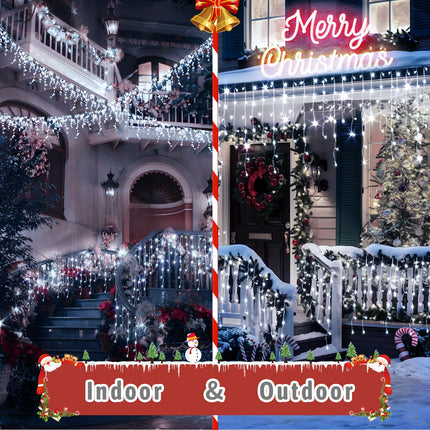 65 FT 640 LED Christmas Lights Outdoor Decorations Clear Wire String Lights Plug in 120 Drops 8 Modes Memory Timer Connectable Curtain Fairy Lights Waterproof for Holiday Wedding Party-Cool White