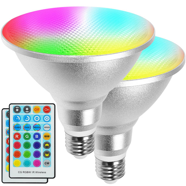 LED Par38 Flood Light Bulb Waterproof Outdoor, Color Changing Light, 30W=100W, Timing, 1800LM, Warm+Cool White, RGBW Spotlight Lamp with Remote for Patio Porch Garden Christmas Decoration