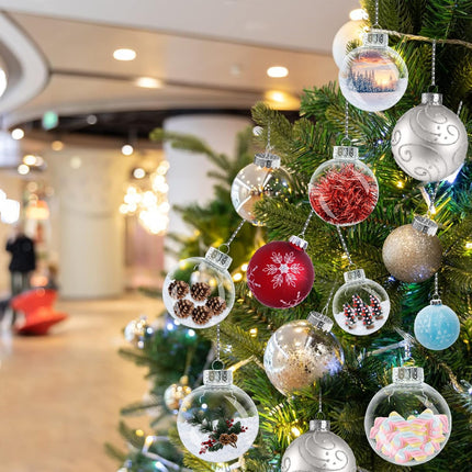 12Pcs 60mm Clear Plastic Christmas Ball Ornaments 2.36'' Round Clear Plastic Fillable Bulb DIY Craft Ornaments Shatterproof Xmas Tree Hanging Balls for Holiday, Wedding, Birthday, Christmas Wreath