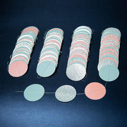 Cheerland Party Decorations Glitter Silver Blue Pink Circle Garlands Streamer Hanging Dots Decoration Backdrop for Wedding Engagement Birthday Bridal Baby Shower Backdrop Party Supplies