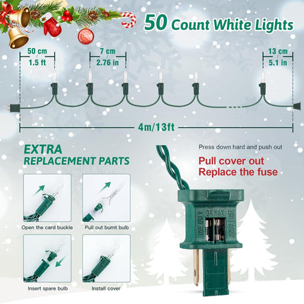 HEYFUNi Clear Christmas Lights 50Count 13Feet White Christmas Tree Lights Set, Incandescent Bulb Mini String Lights for Indoor Outdoor Tree Party Weeding Home Xmas Holiday Decorations,Green Wire