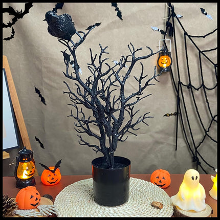 2PCS Halloween Black Tree Decorations Indoor Outdoor, Halloween Black Spooky Tree Branches with Crows for Home Window Table Centerpiece Fireplace Halloween Party Decorations