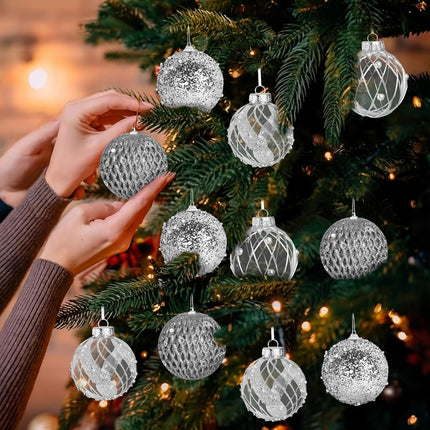 3.15 Inch Christmas Ball Ornaments for Tree - Glitter Shatterproof Christmas Balls Set, 9 Pcs Plastic Pearl Hanging Decoration Balls for Xmas Holiday Wedding Party (3.15" Silver)