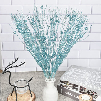 Lvydec 22pcs Christmas Glitter Berries Stems, 17" Artificial Christmas Picks for Christmas Tree Ornaments, DIY Xmas Wreath, Crafts, Holiday and Home Decor (Blue)