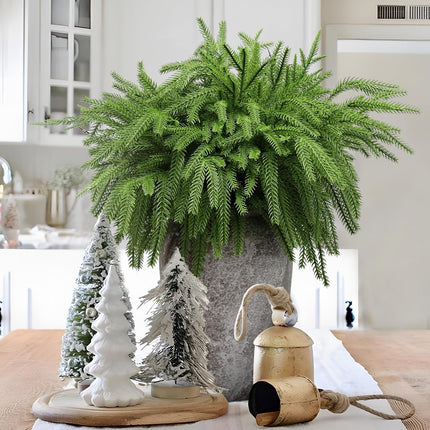 8PCS 18.5 inches Christmas Norfolk Pine Branches, Artificial Norfolk Pine Branches Faux Greenery Pine Stem, Norfolk Pine Picks for Garland Wreath Xmas and Home Garden Decor