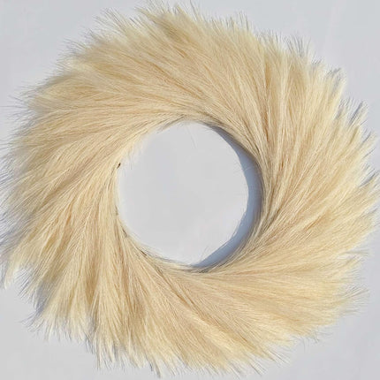 Pampas Grass Wreath, 27 inch Fall Wreath/Faux Pampas Wreath、Boho Wreath，Front Door Wreaths for All Seasons，Neutral Fall Decor,Pampas Grass Wall Decor,Boho Wall Decor (Beige Wreath)