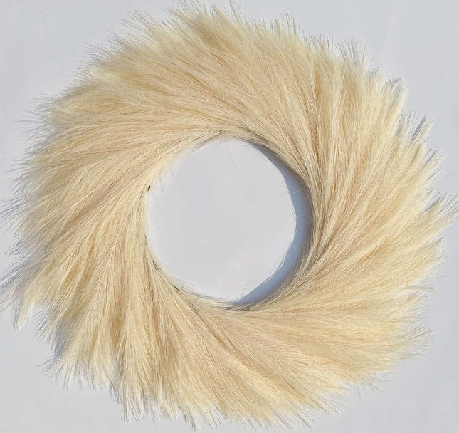 Pampas Grass Wreath, 27 inch Fall Wreath/Faux Pampas Wreath、Boho Wreath，Front Door Wreaths for All Seasons，Neutral Fall Decor,Pampas Grass Wall Decor,Boho Wall Decor (Beige Wreath)