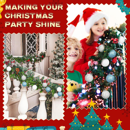 Liliful 72 Pcs Mini Christmas Balls Mini Xmas Ball Tree Hanging Ornaments Glitter Christmas Ball for Christmas Tree Party Wedding Indoor Outdoor Holiday Decoration (White, Silver, Blue,1.18 Inch)