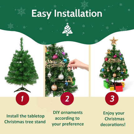 Mini Christmas Tree, 2ft Artificial Small Table Top Christmas Tree, Tabletop Christmas Tree with Star, Ball Ornaments for DIY Xmas Tree