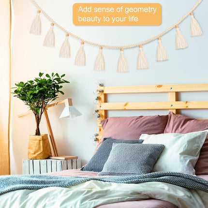 Boho Macrame Tassel Garland Hanging Banner for Classroom Cotton Tassel Home Decor Nursery Room Decorative Wall Woven Hangings for School Supplies Party Decor(4 Pieces,47.2 Inch)