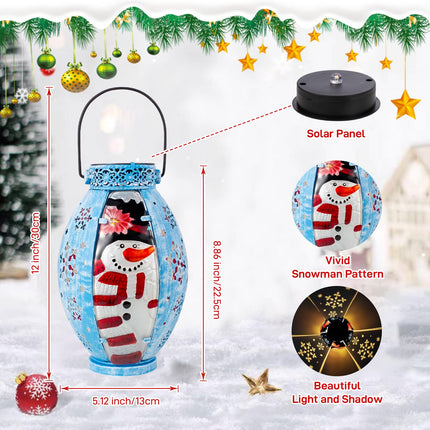 Solar Christmas Decorations Outdoor Yard Snowman Lantern, Hanging Christmas Decorations Solar Powered Lantern, Christmas Solar Lanterns Waterproof Winter Decor
