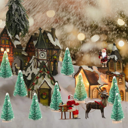 72 Pcs Mini Artificial Christmas Trees with Wood Base, Green