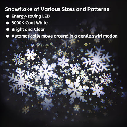 Christmas Snowflake Projector Lights Outdoor, IP65 Waterproof Plug-in LED Projector Light with Moving Snowflake & Dual-Head Design, Outside Bright Xmas Holiday Decorations for House