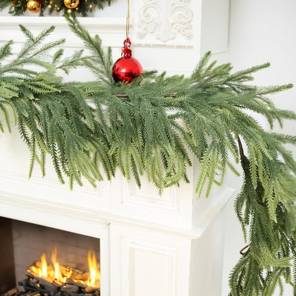 6ft Norfolk Pine Garlands, Real Touch Winter Pine Garland, Artificial Nature Touch Greenery Garland for Table,Mantle, Wall, Indoor, Outdoor Christmas Decorations