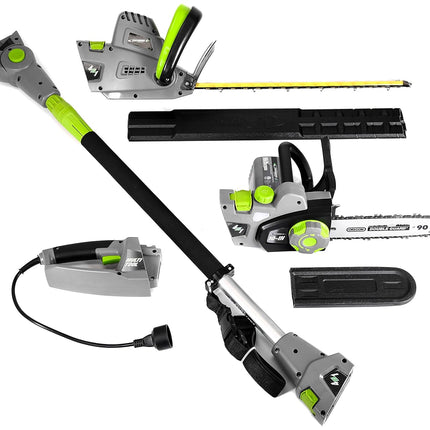 Earthwise CVP41810 7 10" Handheld Saw-4.5 Amp 17" Pole Hedge Trimmer 4-in-1 Multi Tool, Chainsaw, Grey