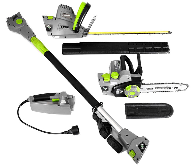 Earthwise CVP41810 7 10" Handheld Saw-4.5 Amp 17" Pole Hedge Trimmer 4-in-1 Multi Tool, Chainsaw, Grey