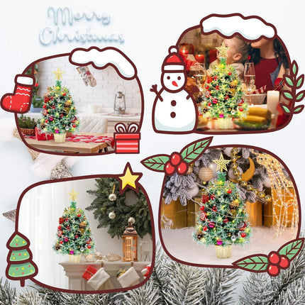 Tabletop Small Xmas Trees, 20" Prelit Mini Christmas Trees with Lights,Battery Operated Artificial Trees with Ball Ornaments,Xmas Lighted Decorations for Home Kitchen Dining
