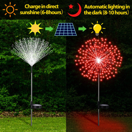 6 Pcs Christmas Solar Firework Stake Lights 180 LED 8 Modes Red Green and White Solar Lights Waterproof LED Sparkler Lights Outdoor Decoration for Xmas Holiday Garden Patio Yard Pathway Walkway