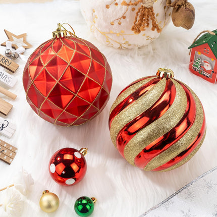 6" Red and Gold Christmas Ball Ornaments Set, 4 Pcs Extra Large Xmas Tree Decoration, Shatterproof Luxury Decorative Hanging Ornament Bulk for Party Holiday Wreath Garland Home Décor