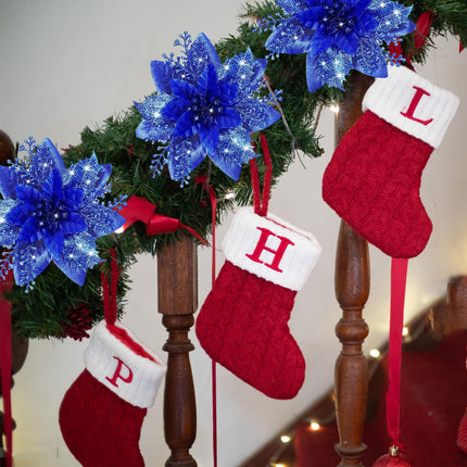 Poinsettia Christmas Flowers Decoration -12Pcs Artificial Red Gold Poinsettia Christmas Tree Ornaments Glittery for Xmas Year Wedding Party Wreath DIY Garland Decor (Royal Blue)