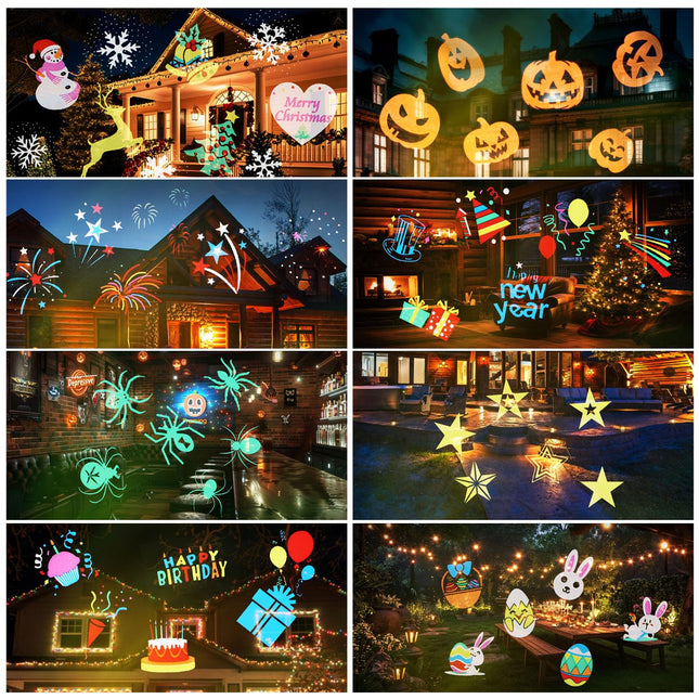 Christmas Projector Lights with Remote, 16 Colorful Modes & 6 Patterns Each, Waterproof Outdoor Holiday Projection Light, Adjustable Size for Rain & Snow, Perfect for Yard, Garden, Home Décor