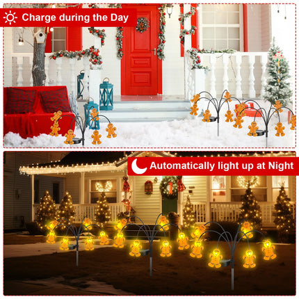 4 Pack Solar Christmas Pathway Lights Solar Gingerbread Man Christmas LED Lights Gingerbread Yard Stake Lights Solar Christmas Decorations for Xmas Holiday Yard Patio Pathway Decor