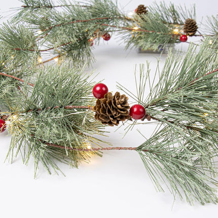 Christmas Garlands with Lights 6.5 Feet Christmas Garland for Mantle Realistic Pine Garland with Pine Cone and Red Berries for Year Indoor Outdoor Ornaments