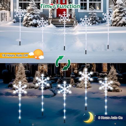 5 Pack Plug in Christmas Snowflake Pathway Lights Outdoor Decorations with Timer, 8 Modes White Lighted Xmas Waterproof Led Garden Stake Lights for Walkway Yard Lawn Porch Holiday Decor
