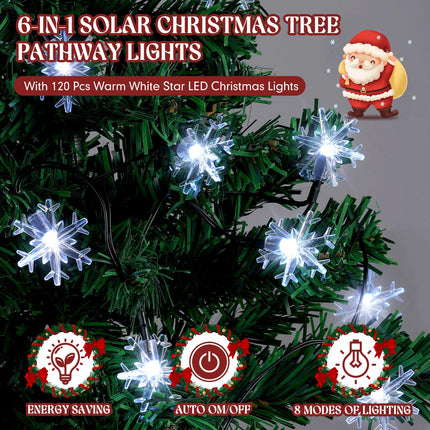 Retisee 6 Pack Solar Christmas Tree Garden Stake Lights Christmas Decorations Outdoor LED Snowflake Lights 8 Modes Prelit Xmas Tree Solar Landscape Lights for Garden, Yard, Lawn