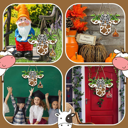 Suzile 16 Pcs Highland Cow Decor Cow Head Door Wreath Sign Interchangeable Welcome Sign Wood Farmhouse Decor s for Fall Thanksgiving Halloween Christmas Autumn Home,16.5 x 12 Inch (Urban Cow)