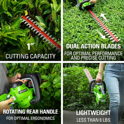 Greenworks 40V (185 MPH) Brushless Cordless Blower / Vacuum, 4.0Ah Battery and Charger Included 24322 with 40V Hedge Trimmer