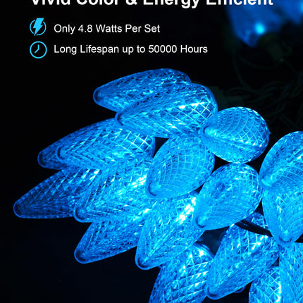 C9 Led Christmas String Lights Outdoor, 33.3ft 50 LED Waterproof Decorative Light Strand, Extendable Green Wire String Lights for House, Christmas Tree, Patio, Party Decoration, Turquoise
