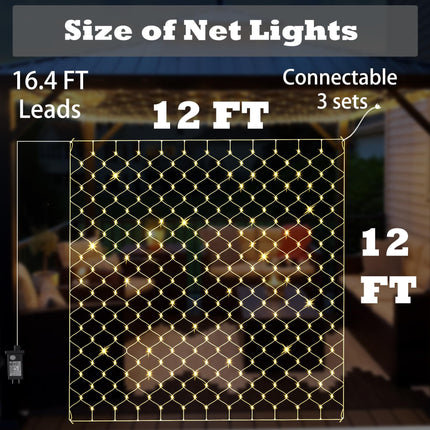 Eueasy Net Lights Outdoor, 360 LED Gazebo Net Lights, 12×12 FT Connectable Fairy Lights with 8 Lighting Modes, LED Net Lights for Bushes, Garden, Backyard, Holiday, Christmas