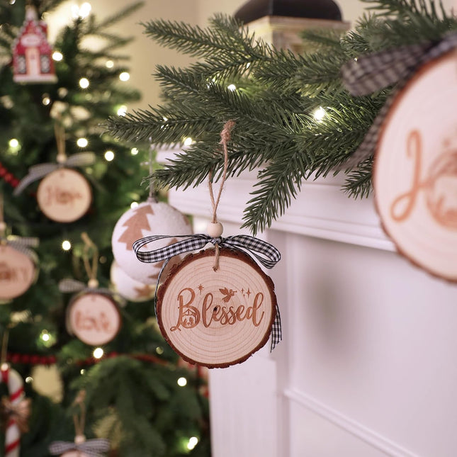 Nativity Christmas Ornaments - Set of 9 Buffalo Plaid Christmas Tree Ornaments Christian Wooden Ornament for Rustic Farmhouse Decorations Holiday Decor Religious