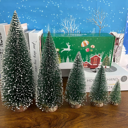2pcs 12inch Mini Christmas Tree Bottle Brush Trees Chrismas Village Trees Ornaments Mini Plastic Christmas Trees with Wooden Base for Christmas Decoration Miniature Chrismas Tree (12inch 2pcs)