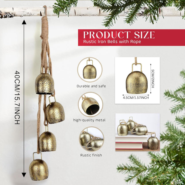 Christmas Bells Decor, Resonant Gold Bells, Christmas Hanging Bell for Bells Christmas Decor, Rustic Iron Decorative Bells, SEMPOMA