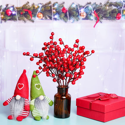 12 Pack Artificial Red Berry Stems Branches Christmas Berry Twig Stem Burgundy Berry Picks Holly Berries for Xmas Tree Wreath Home Decorations Floral Arrangements