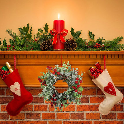 Dingion 8 Pieces Christmas Candle Rings Wreaths Christmas Kitchen Cabinet Wreaths Christmas Wreaths Table Centerpieces Mini Rings Wreaths for Pillars Window Chair Wall Decorations (Red Berry)