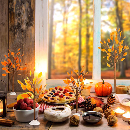 Halloween Village Accessories Mini Tree Ornament Autumn Winter Artificial Tree Display Small Bare Branch Trees Fall Fake Branches Tabletop Tree for Home Office Festival Decor, 3 Sizes(Yellow)
