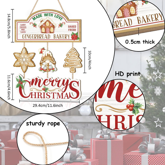 HOURIA Gingerbread House Christmas Decor,Merry Christmas Front Door Sign.Xmas Holiday Hanging Wall Art,Gingerbread Decorations For Christmas Party Home