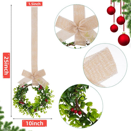 jiebor 2Pcs Mini Christmas Wreaths Cabinet Wreaths Small Green Hanging Wreath Christmas Ornament for Cabinets Winter Holiday Home Outdoor Indoor Window Christmas Tree Crafts Decorations 25 x 10 Inch