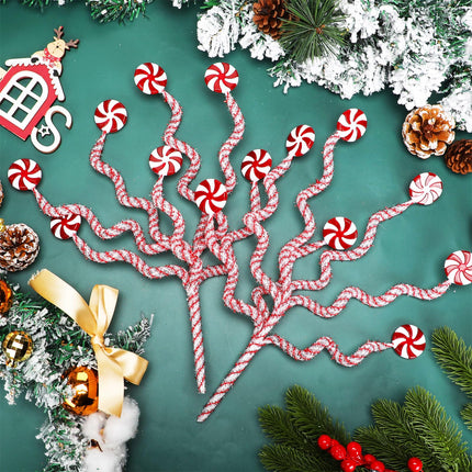 Leyndo 4 Pcs Set Red White Christmas Tree Decorations Candy Cane 11.8 Inch Candy Curly Picks Lollipop Christmas Tree Topper Sticks Ornaments Christmas Tree Decor for Xmas Tree Home(7 Lollipop Set)