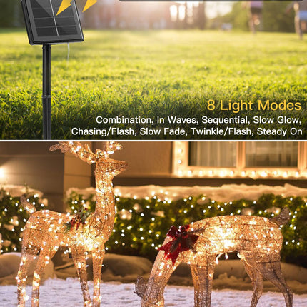 Brightown Solar String Lights, 2 Packs Total 66Ft 200 LED Solar Fairy Lights with 8 Modes, Waterproof Solar Lights for Outside Patio Yard Tree Wedding Christmas(Warm White)